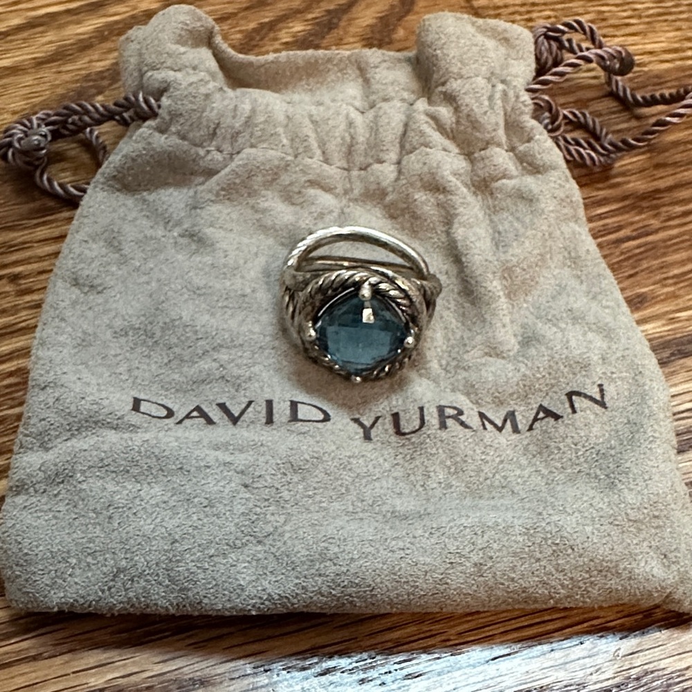 David Yurman Silver Ring with Aquamarine Gem